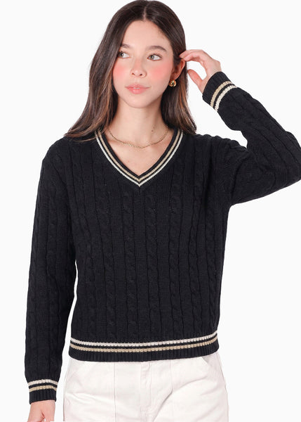 Buso manga larga tejido con sesgos en contraste - JACKSON