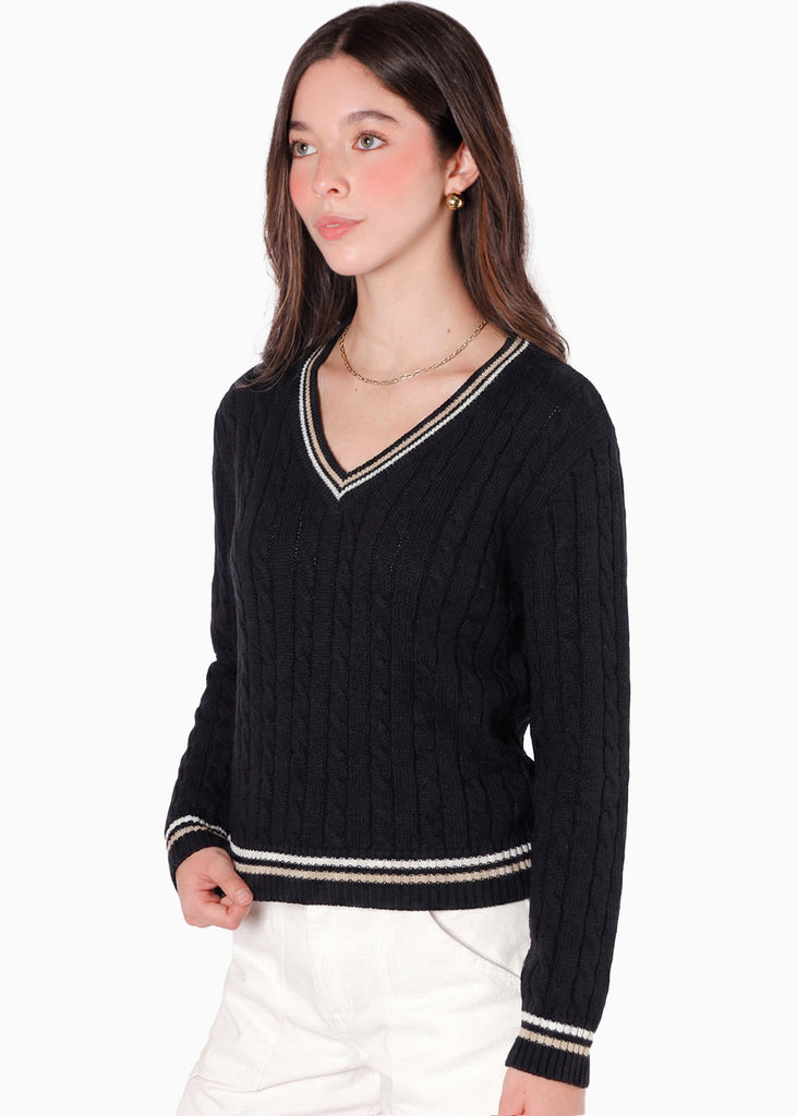 Buso manga larga tejido con sesgos en contraste - JACKSON