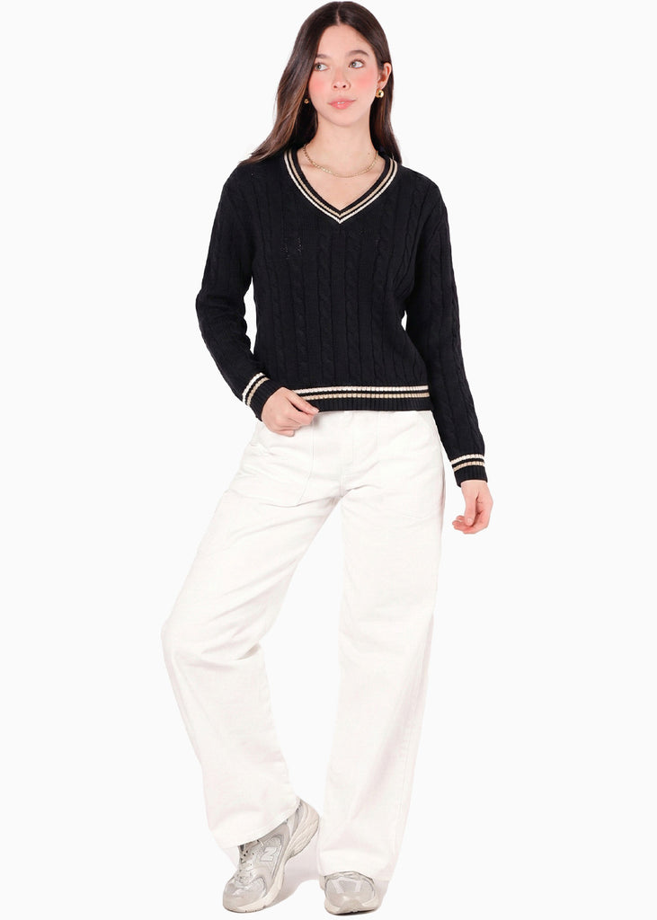 Buso manga larga tejido con sesgos en contraste - JACKSON