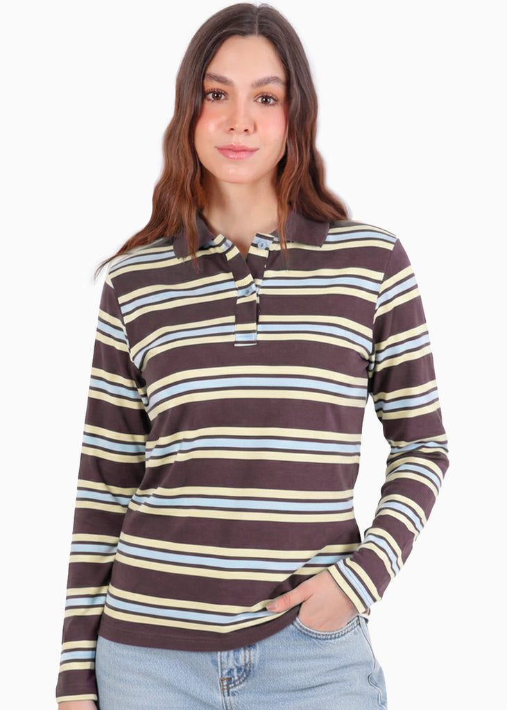 Buzo tipo polo a rayas con cuello y perilla en contraste - WISCONSIN