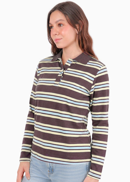 Buzo tipo polo a rayas con cuello y perilla en contraste - WISCONSIN