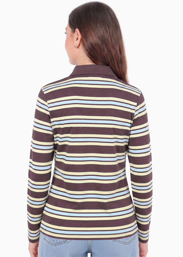 Buzo tipo polo a rayas con cuello y perilla en contraste - WISCONSIN