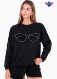 Buzo con bordado de brillo en frente color negro para mujer - Flashy