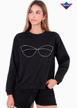 Buzo con bordado de brillo en frente color negro para mujer - Flashy