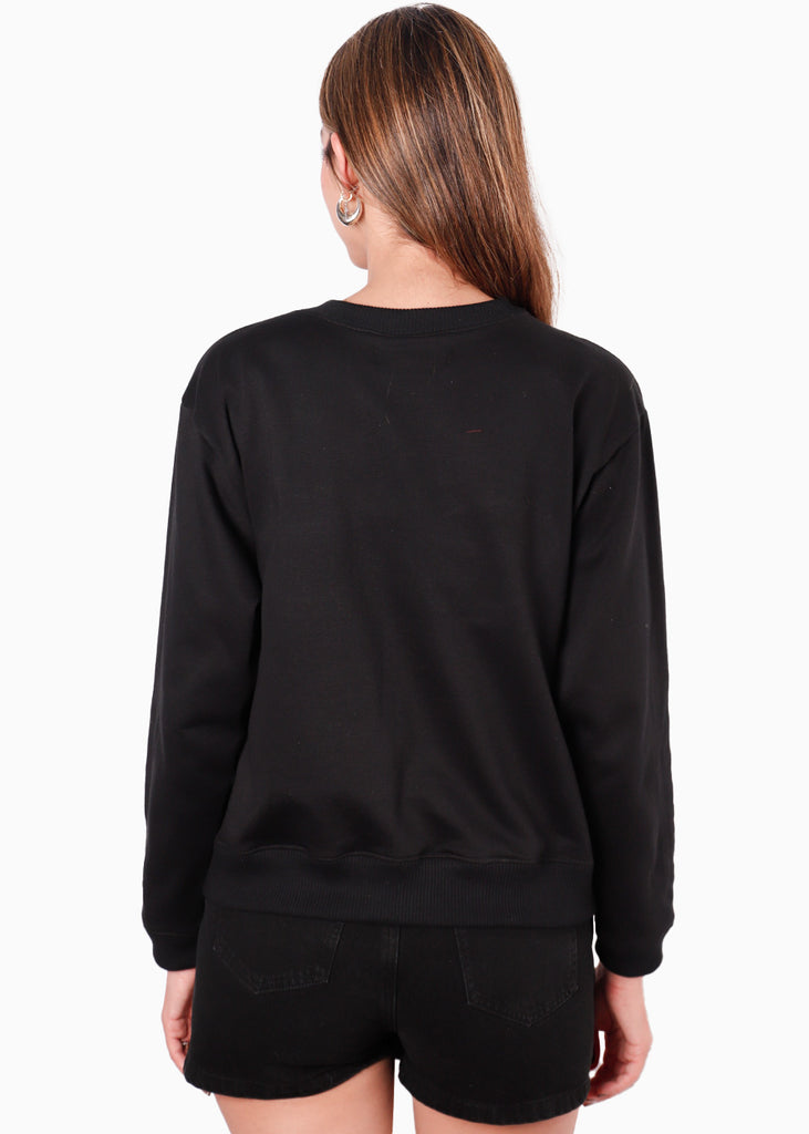 Buzo con bordado de brillo en frente color negro para mujer - Flashy