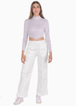 Buzo corto con cuello alto color lila para mujer - Flashy