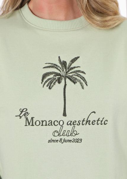 Buzo crop con bordado "Le Mónaco aesthetic" color verde para mujer - Flashy