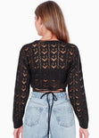 Buzo crop tejido desagujado con anudado en espalda color negro para mujer - Flashy