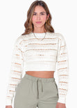 Buzo crop tejido desagujado color blanco, marfil para mujer - Flashy