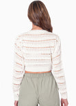 Buzo crop tejido desagujado color blanco, marfil para mujer - Flashy