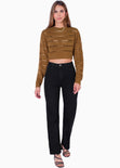 Buzo crop tejido desagujado color café para mujer - Flashy