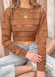 Buzo crop tejido desagujado color café para mujer - Flashy