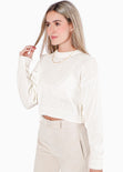 Buzo crop tejido color blanco, marfil para mujer - Flashy