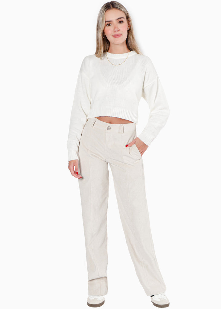 Buzo crop tejido color blanco, marfil para mujer - Flashy