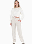 Buzo crop tejido color blanco, marfil para mujer - Flashy