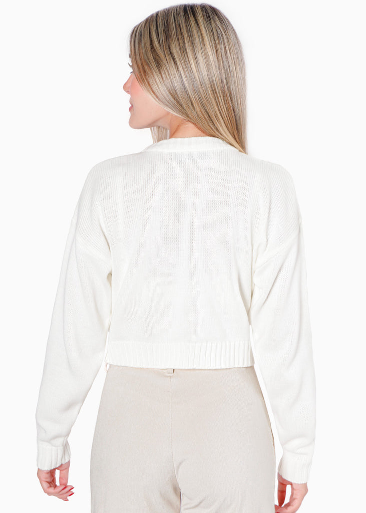 Buzo crop tejido color blanco, marfil para mujer - Flashy