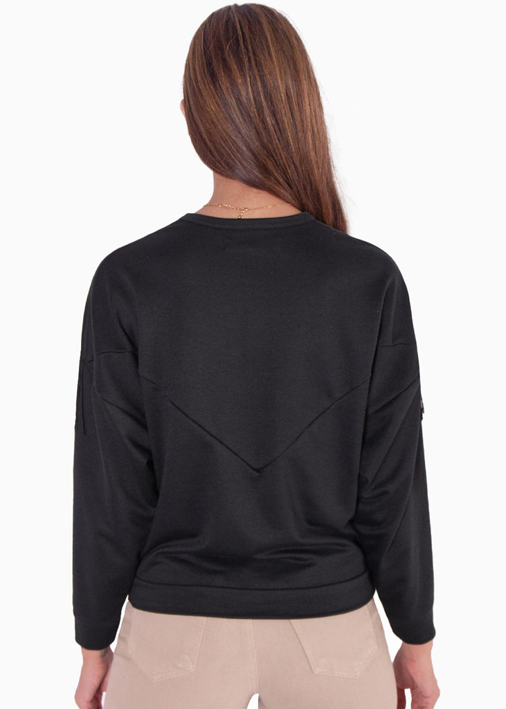 Buzo cuello redondo con flecos color negro para mujer - Flashy