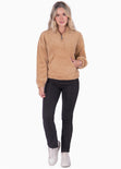 Buzo de pelo sintético con bolsillo en frente color beige, camel para mujer - Flashy