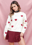 Buzo estampado de corazones color blanco, marfil para mujer - Flashy