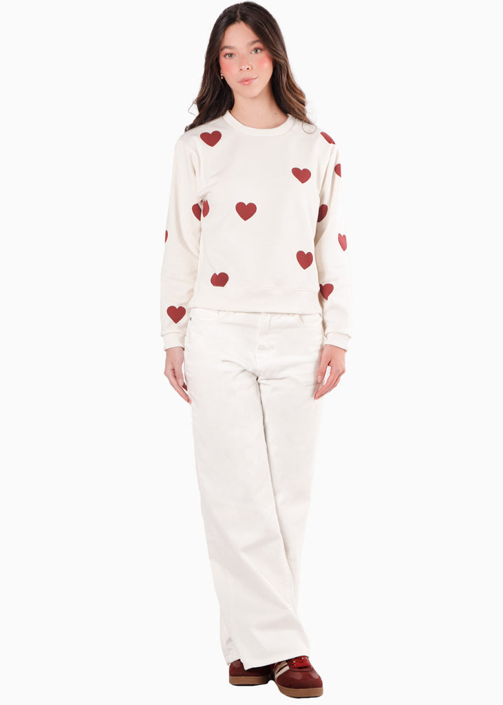 Buzo estampado de corazones color blanco, marfil para mujer - Flashy