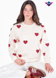 Buzo estampado de corazones color blanco, marfil para mujer - Flashy