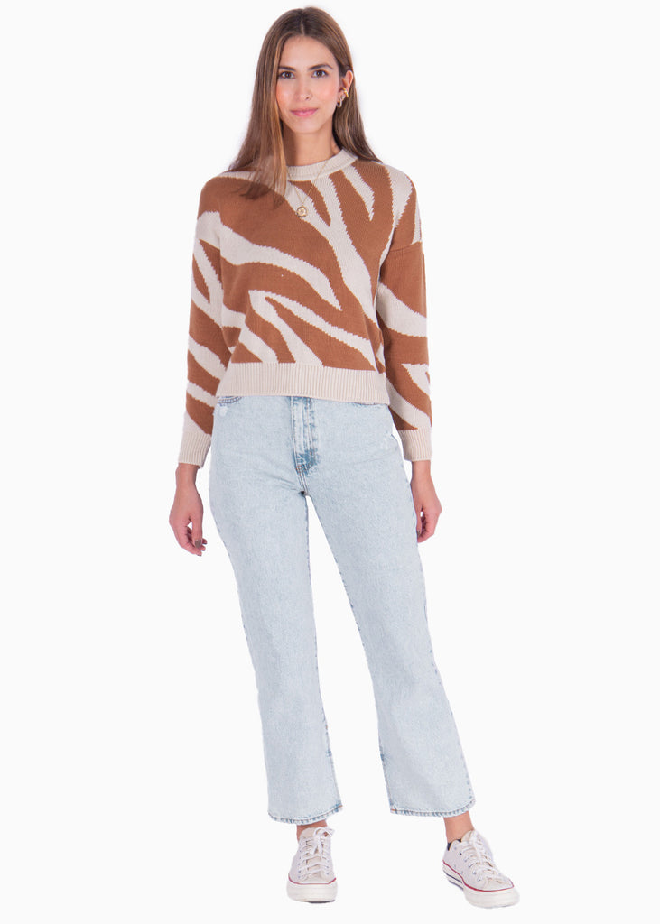 Buzo tejido de animal print color beige para mujer - Flashy