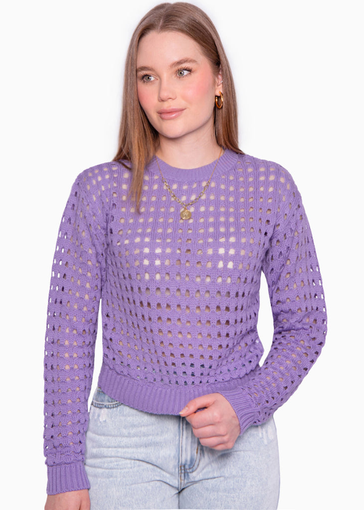 Buzo tejido desagujado color lila para mujer - Flashy