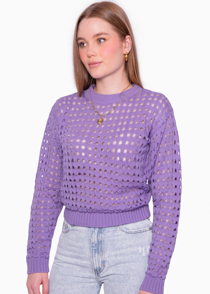 Buzo tejido desagujado color lila para mujer - Flashy