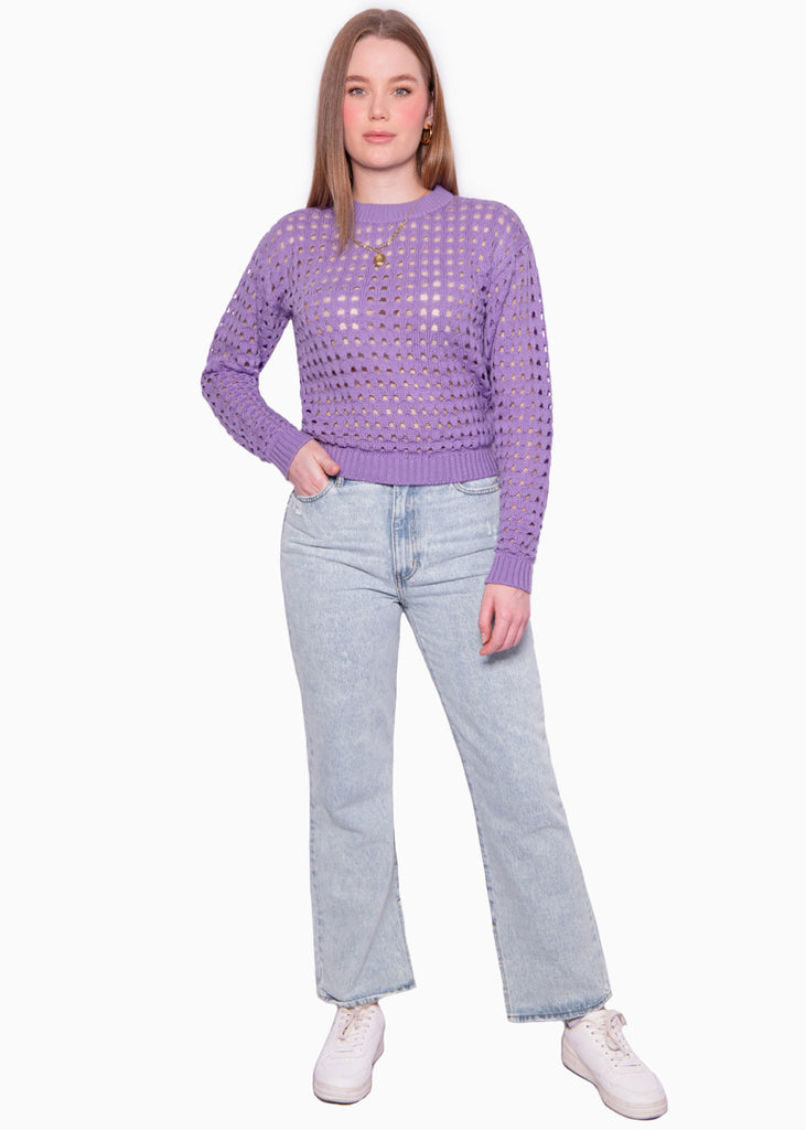 Buzo tejido desagujado color lila para mujer - Flashy