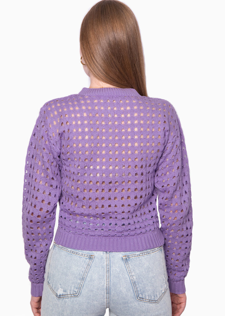 Buzo tejido desagujado color lila para mujer - Flashy