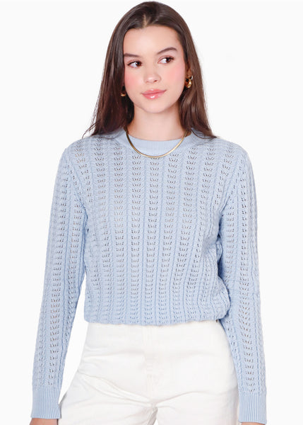 Buzo tejido desagujado color azul para mujer - Flashy