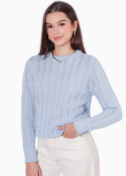 Buzo tejido desagujado color azul para mujer - Flashy