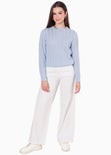 Buzo tejido desagujado color azul para mujer - Flashy