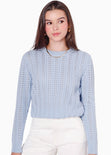 Buzo tejido desagujado color azul para mujer - Flashy