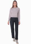 Buzo tejido manga larga con cuello redondo color gris para mujer - Flashy