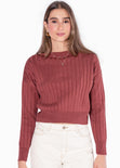 Buzo tejido manga larga con cuello redondo color rosado para mujer - Flashy