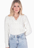 Buzo tejido manga larga con escote en v color blanco, marfil para mujer - Flashy