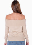 Buzo tejido manga larga con escote off shoulder color beige para mujer - Flashy