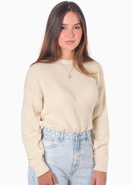 Buzo tejido manga larga color beige, marfil para mujer - Flashy