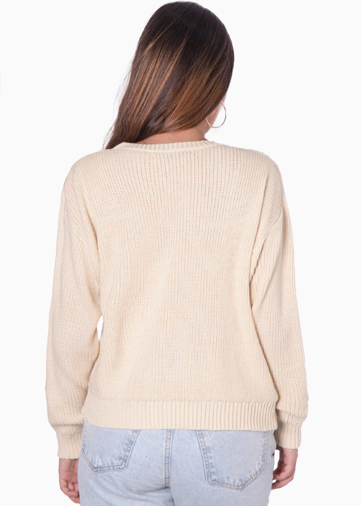 Buzo tejido manga larga color beige, marfil para mujer - Flashy