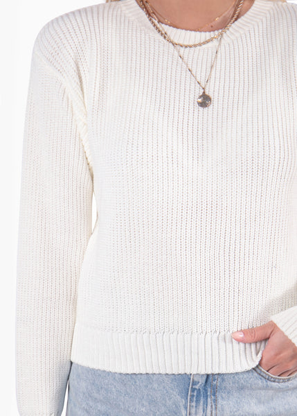 Buzo tejido manga larga color blanco, marfil para mujer - Flashy