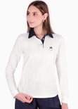 Buzo tipo polo bordado con cuello en contraste color blanco, marfil para mujer - Flashy