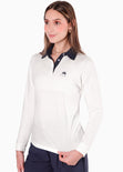 Buzo tipo polo bordado con cuello en contraste color blanco, marfil para mujer - Flashy