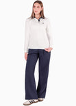 Buzo tipo polo bordado con cuello en contraste color blanco, marfil para mujer - Flashy