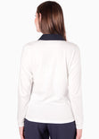 Buzo tipo polo bordado con cuello en contraste color blanco, marfil para mujer - Flashy