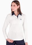 Buzo tipo polo bordado con cuello en contraste color blanco, marfil para mujer - Flashy