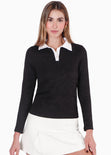 Buzo tipo polo con cuello en contraste color negro para mujer - Flashy