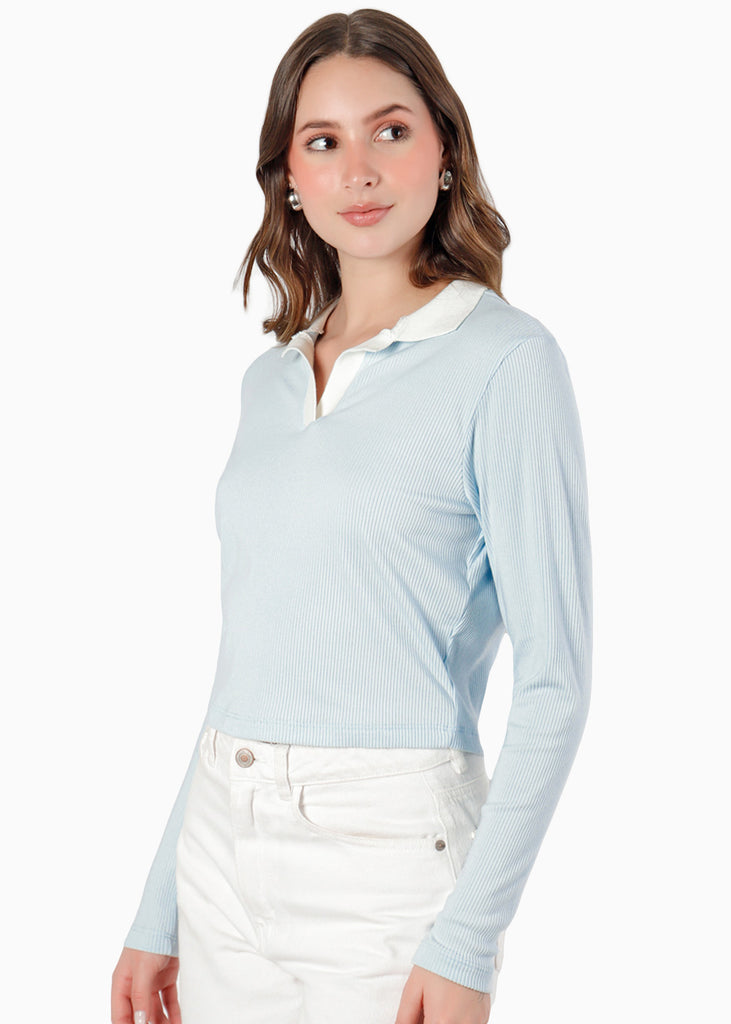 Buzo tipo polo con cuello en contraste - KIMORA.AZUL