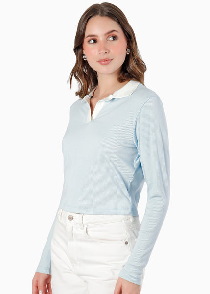 Buzo tipo polo con cuello en contraste - KIMORA.AZUL