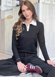 Buzo tipo polo con cuello en contraste color negro para mujer - Flashy